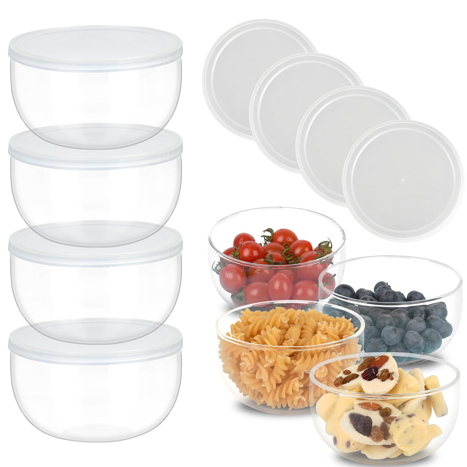 Photo 1 of Opexscal 11oz Small Cute Glass Dessert Bowls/Cups with Lid, Glass Bowl for Dessert Snack Rice Side Dishes, Dip Bowl, Perfect for Dessert, Ice Cream, Fruit, Salad, Snack, Condiment, Trifle, Set of 4