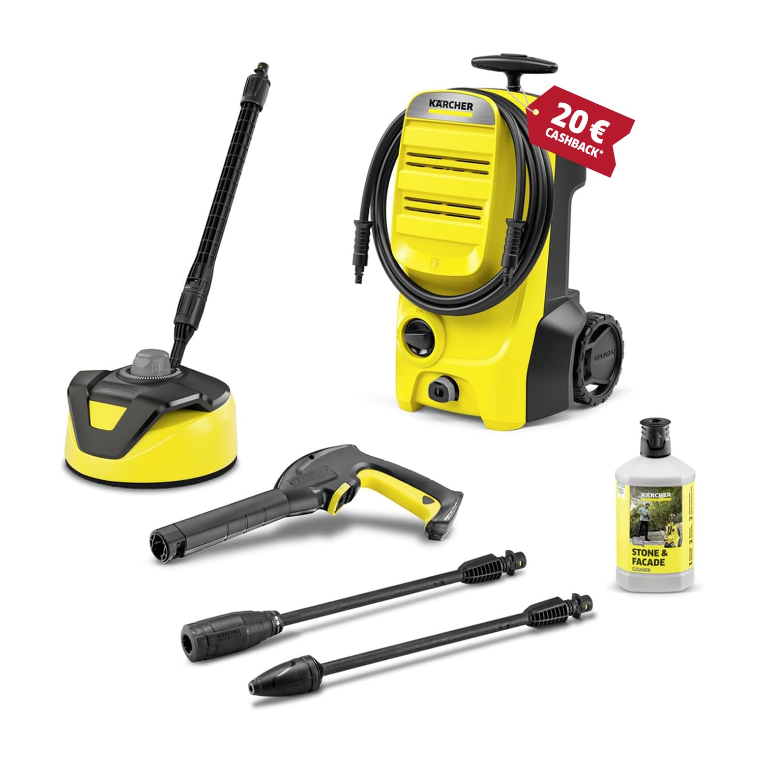 Kärcher Hochdruckreiniger K 4 Classic Home, Druck: max. 130 bar, Fördermenge: 420 l/h, Fläche: 30 m²/h, Wasserfilter, Gewicht: 4,6 kg, Hochdruckpistole, Dreckfräser, Strahlrohr, Home Kit