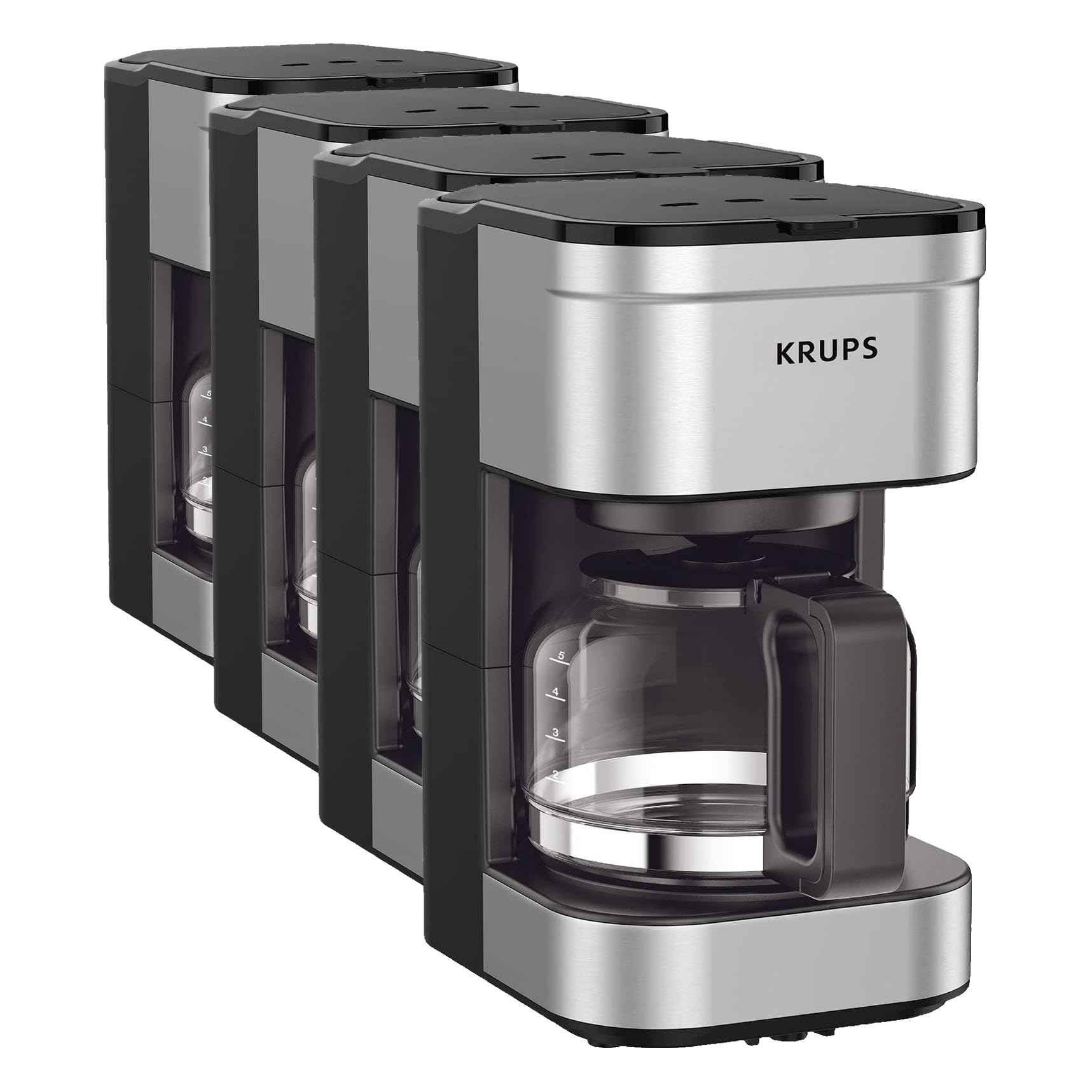 KRUPS Simply Brew Compact 5 Cup Coffee Maker: Stainless Steel Design, Pause & Brew, Keep Warm, Reusable Filter, Drip-Free Carafe (Pack of 4)