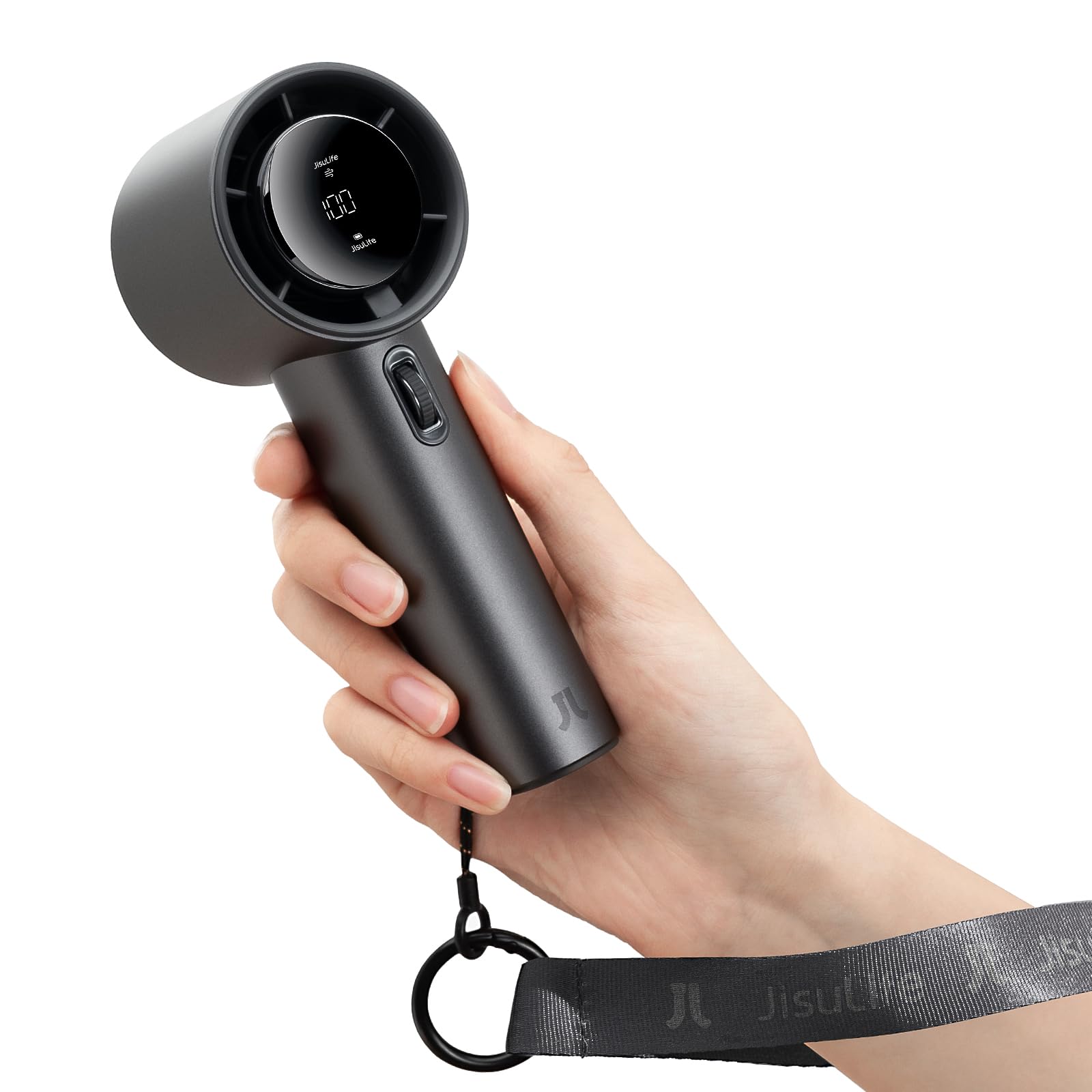Photo 1 of JISULIFE Handheld Fan Pro Series - Extreme Cooling Output: 1-100 Speed Scroll Wheel, Metal Body, Digital Display, 1.5H Fast Charge, 5000mAh-Portable Fan for Travel Outdoor, Gifts for Women Men(Grey)