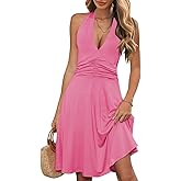 WKIOR Womens Sundress Summer Beach Vacation Sleeveless Halter Neck A-Line 2026 Boho Floral Midi Dress with Pockets