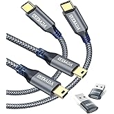 AkoaDa USB C to Mini USB Cable, 10ft, 2 Pack | Charging Cord, For GoPro Hero 3+, PS3 Controller, MP3 Player, Yeti Microphone