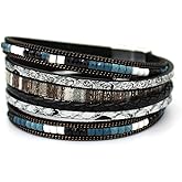 HAHAHE® Women's Boho Leather Wrap Bracelets Trendy Layered Bracelets with Magnetic Clasp Strackable Bohemian Jewelry Fashion Gifts