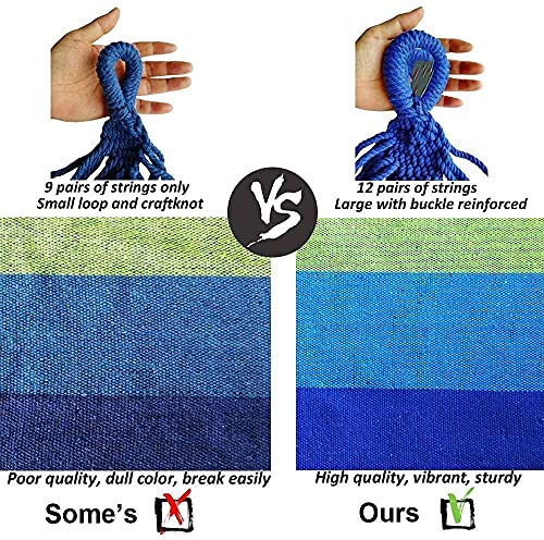 Hängematte-Outdoor Baumwolle, Stabhängematte-Doppelhängematte mit Holzstäben und Tragetasche, HOSPAOP 260x150CM… – Bild 6