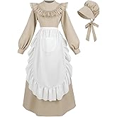 CR ROLECOS Womens Pioneer Dress Floral Prairie Dresses Long Sleeve Pilgrim Colonial Costume