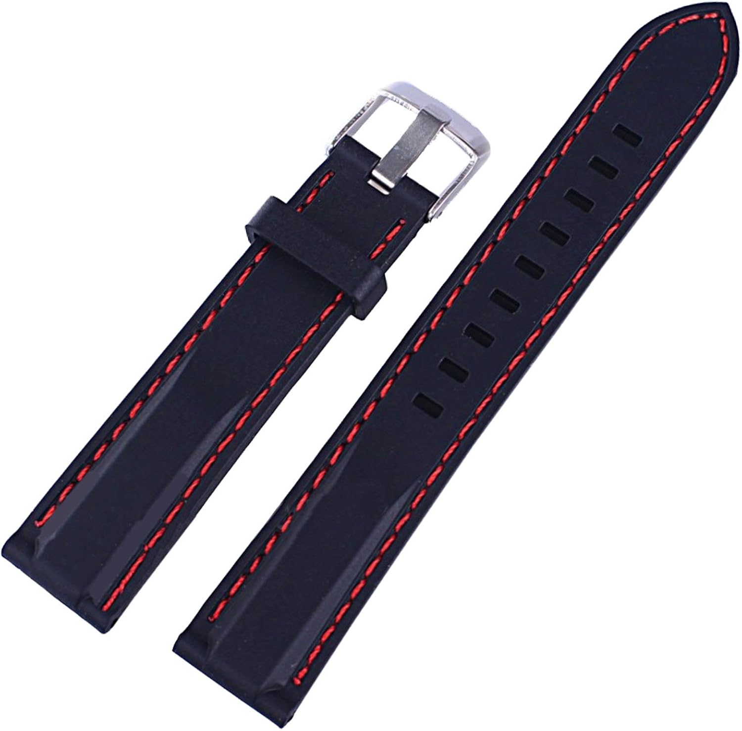 New Waterproof Black Rubber Diver Sport Watch Strap Band Red Stitching