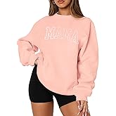 Embroidered Mama Fleece Crewneck Sweatshirt Women Casual Long Sleeve Pullover Tops Fashion Mom Sweatshirts