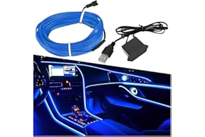 ZIMISI EL Wire Car Interior LED Strip Lights, 5V 16FT Neon Light Strip with Sewing Edge, USB Electroluminescent Car Interior Lights with Fuse Protection, Vehicle Ambient Lighting Decorations (Blue)