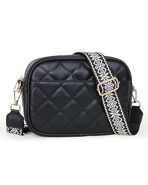 Prite Cross Body Bag for Women Shoulder Bag with Adjustable Wide Strap Leather Handbag with Card Slots Quilted Crossbody Bag for Work Shopping Travel (Black)