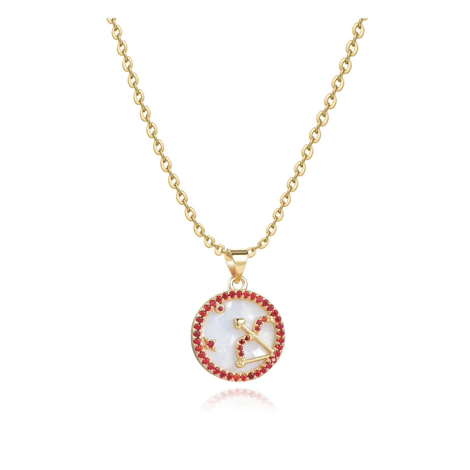 SBI Jewelry Sagittarius Zodiac Gold Charm Necklace for Women Red CZ November December Birthday Daughter Family Anniversary