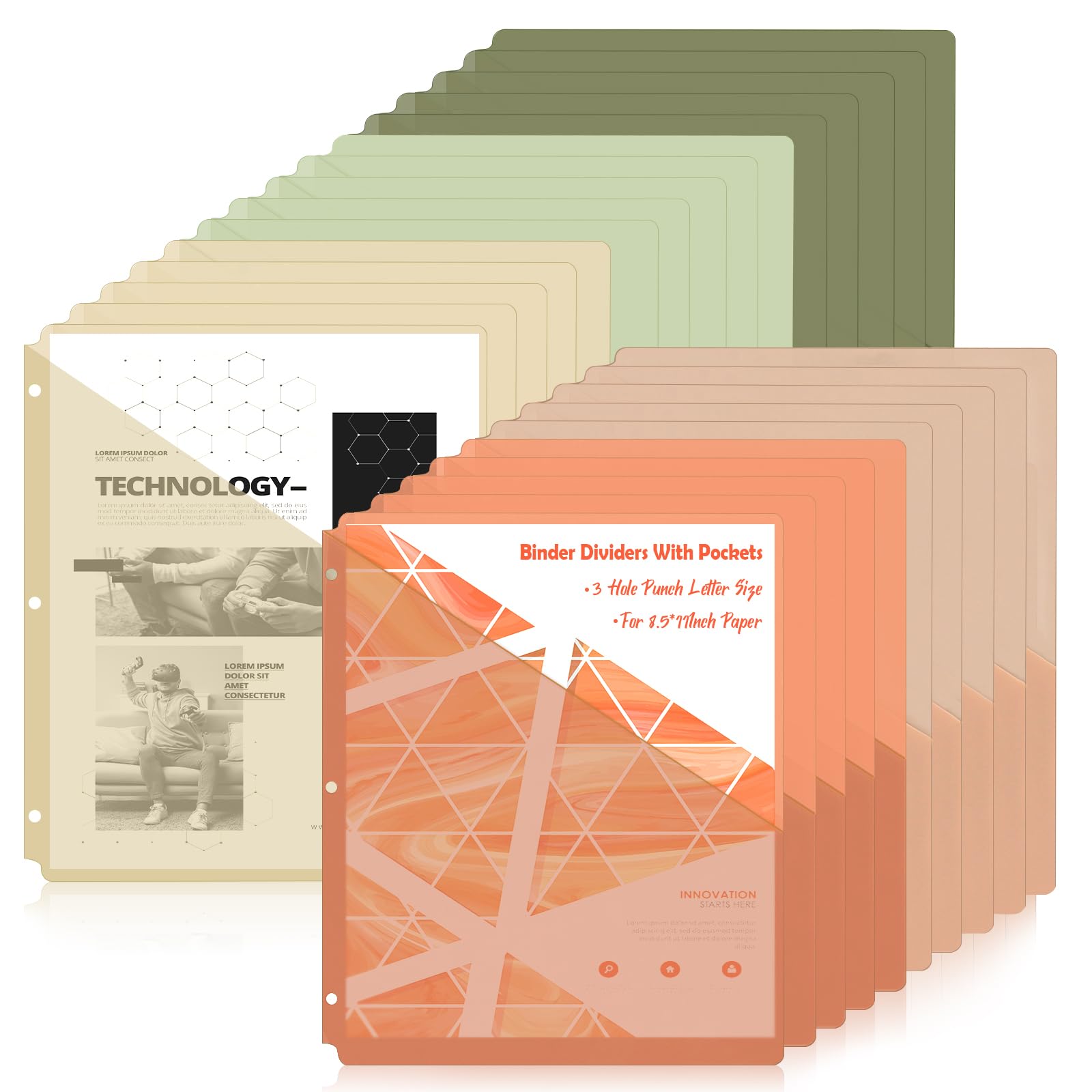 Photo 1 of 20 Pack Binder Dividers with Pockets Letter Size Clear Slash File Jacket 3 Hole Punch Plastic Document Folders for Office Home School (Color?Morandi?)