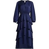 Anne Klein Women's Long Sleeve V-Neck Tiered Midi Dress