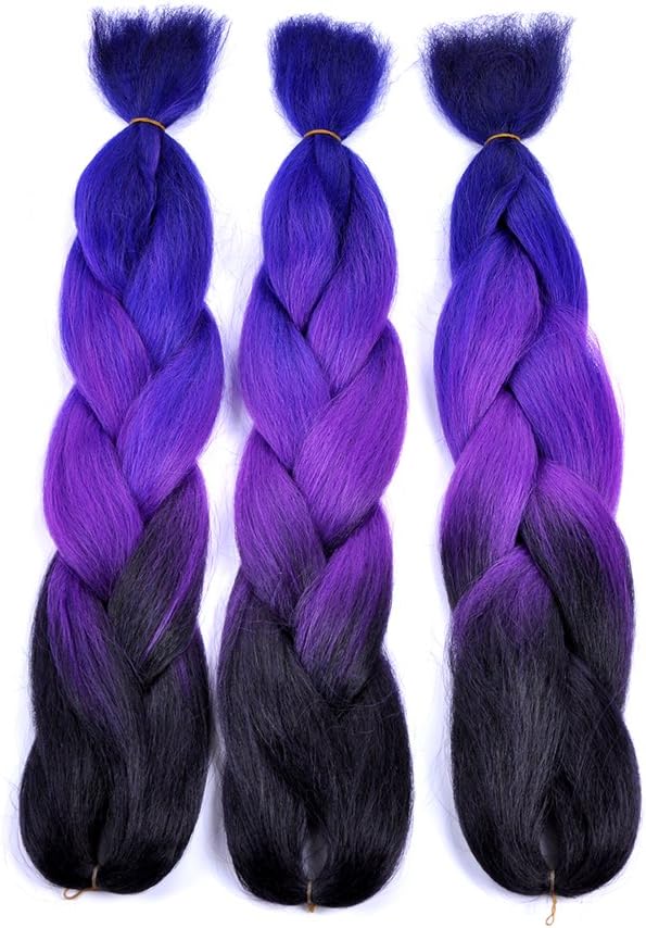 Ombre Braiding Hair 3packs Jumbo Braiding Hair Extension Ombre Colors High Temperature Synthetic Fiber 100G Black/Purple…