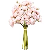 ROPCIA 18 Pcs Ranunculus Artificial Fake Plants Flowers,White Faux Silk Mini Flowers for DIY Bouquets Bulk Faux Wedding Filler Home Centerpieces Arrangements Bridal Christmas Decorations (Pink)