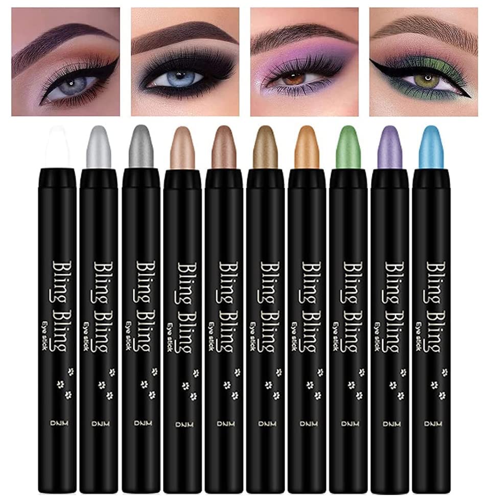 OCHILIMA 10 Colors Glitter Eyeshadow Set, Shimmer Pearl Cream Eye-Shadow Sticks, Long Lasting Smooth Eye Shadow