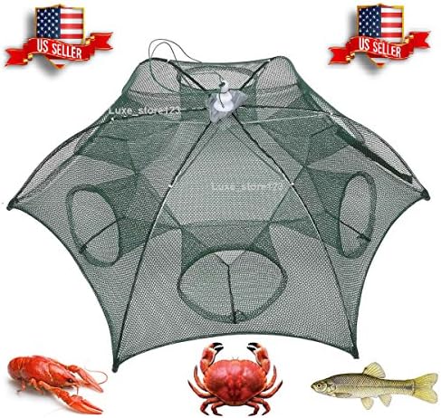 Foldable Portable Crab Net Trap Cast Dip Cage Fishing Baitfish Minnow Crawfish Shrimp Folded Automatic Baits Mesh Tackle by Lucky Shop (US STOCK)
