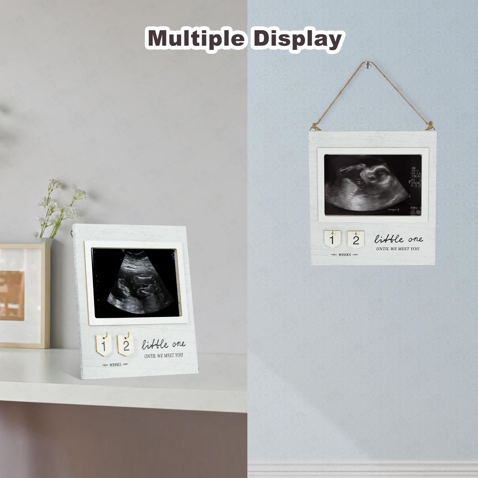 Baby Countdown Ultrasound Photo Frame, Pregnancy Gift for Expecting Parents, Baby Announcement Gifts Grandparents, Sonogram Picture Frame with Countdown Calendar and Mats, New Mom Gifts