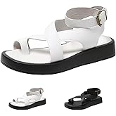 Women's Clip Toe Ankle Buckle Flat Sandals,Fashion Crossover Adjustable Buckle Soft Bottom Comfortable Outdoor Work Summer Casual Platform Beach Roman Sandals