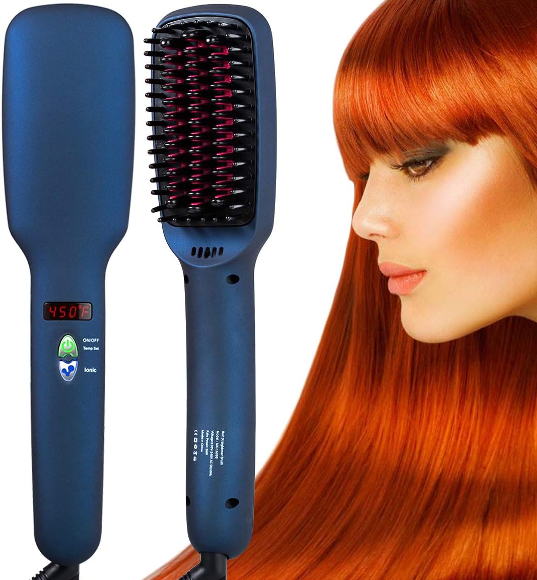 Hair Straightener Brush MCH Ceramic Heating + LED Display + Adjustable Temperatures + Anti Scald 2-in-1 Hair Straightening Brush for Women Home Travel