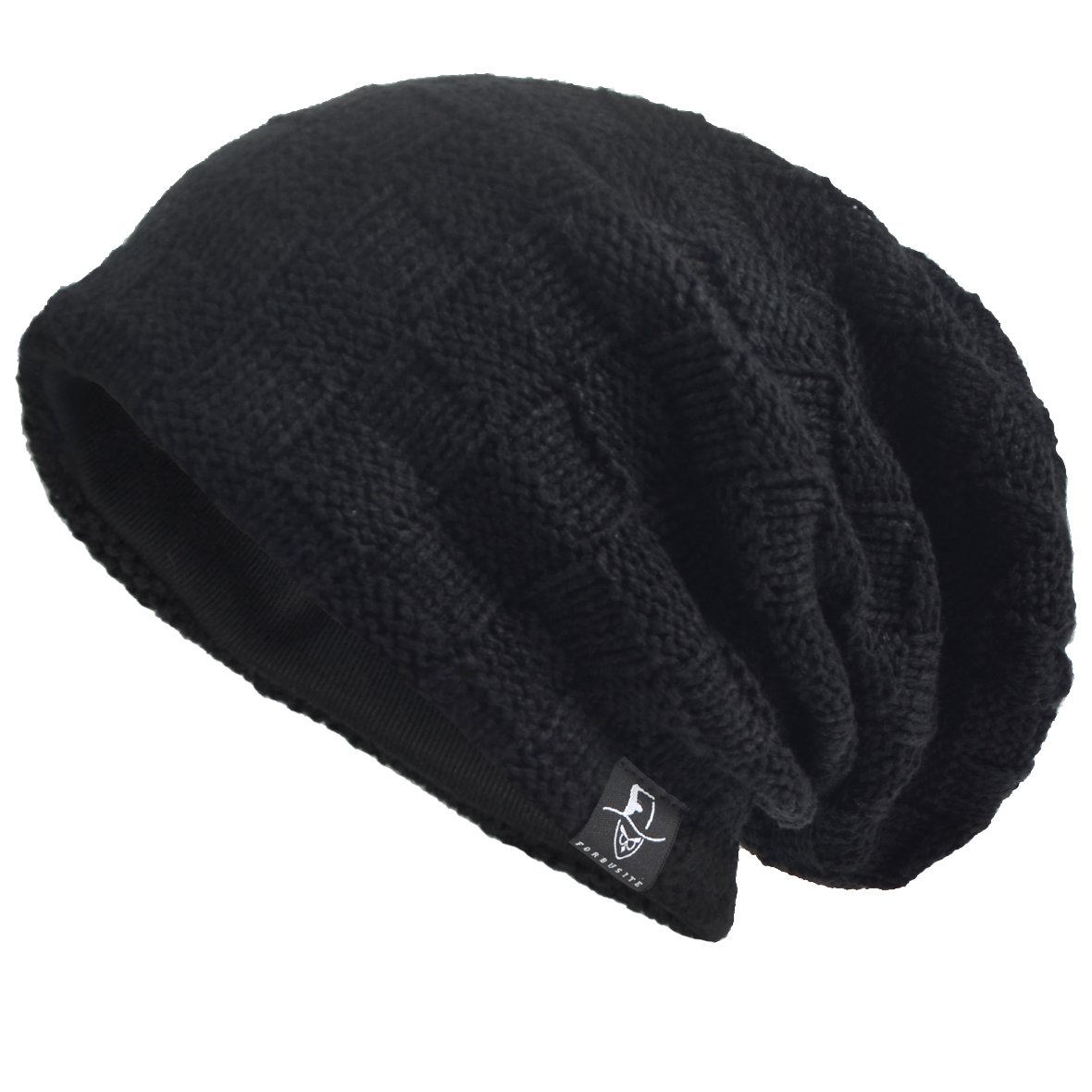 VECRY Mens Slouchy Knit Oversized Beanie Skull Caps Artistic Hats (Plaid-Black)
