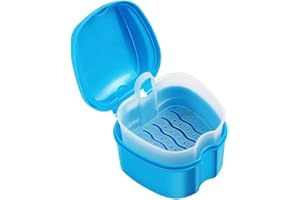 ROSENICE Denture Case Denture Bath Box Case Dental Orthodontic Retainer False Teeth Storage Case Box with Strainer denture cups for soaking dentures (Blue)