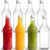 Noamus 8 Pack 33 oz Plastic Soda Bottles with Caps, 1L Reusable Empty Clear PET Juice Container, Disposable Wine Bottles with White Lid for Drinking Beverage Water Liquor Beer Milk Smoothies