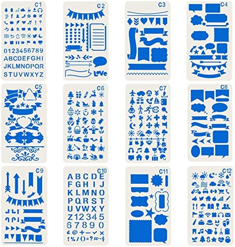 Bullet Journal Stencil Template Set, Journaling DIY Plastic Drawing Template Planner, 12pcs 4x7 inch, for Diary Painting Scrapbook Project/Field Notes/Leuchtturm &amp; Rhodia A5 Notebooks