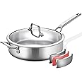 Tri-Ply Stainless Steel Saute Pan 6QT, 12 Inch Deep Frying Pan with Lids, 3-Layer Saute Pan with Lid Large Skillet with Stay