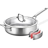 Yeksum Tri-Ply Stainless Steel Saute Pan 7 Quarts, 12 Inch Deep Frying Pan with Lids, 3-layer Large Frying Pan Skillet with Stay Cool Handle, Saute Pan with Lid, Induction Pan, Works on All Cooktops