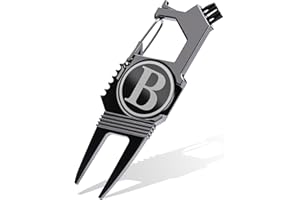 Skylety Golf Divot Repair Tool with Letter Ball Marker 6-in-1 Divot Tool Initials Ball Marker, Club Holder, Brush, Clip Buckle, Groove Cleaner Golf Accessories for Christmas Men Father Gift