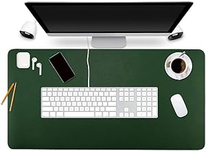 BUBM Desk Pad Protector 35.4" x 17", PU Leather Desk Mat Blotters Organizer with Comfortable Writing Surface(Dark Green)