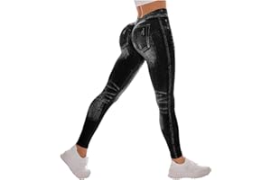 V Back Faux Denim Jeggings for Women Butt Lifting Tummy Control High Waisted Jeans Yoga Pants Scrunch Leggings