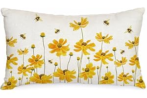 AACORS Spring Pillow Cover 12X20 Inch Daisy Bee Decorations Farmhouse Seasonal Summer Pillow Case Decor for Sofa Couch （Yellow）