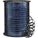 Isaspire 500 Yards Shiny Metallic Black Curling Ribbon with Spool, 1/5" Holographic Curly Ribbons - Ideal for Gift Wrapping, Birthday, Halloween, Christmas Party Decorations, Balloon String