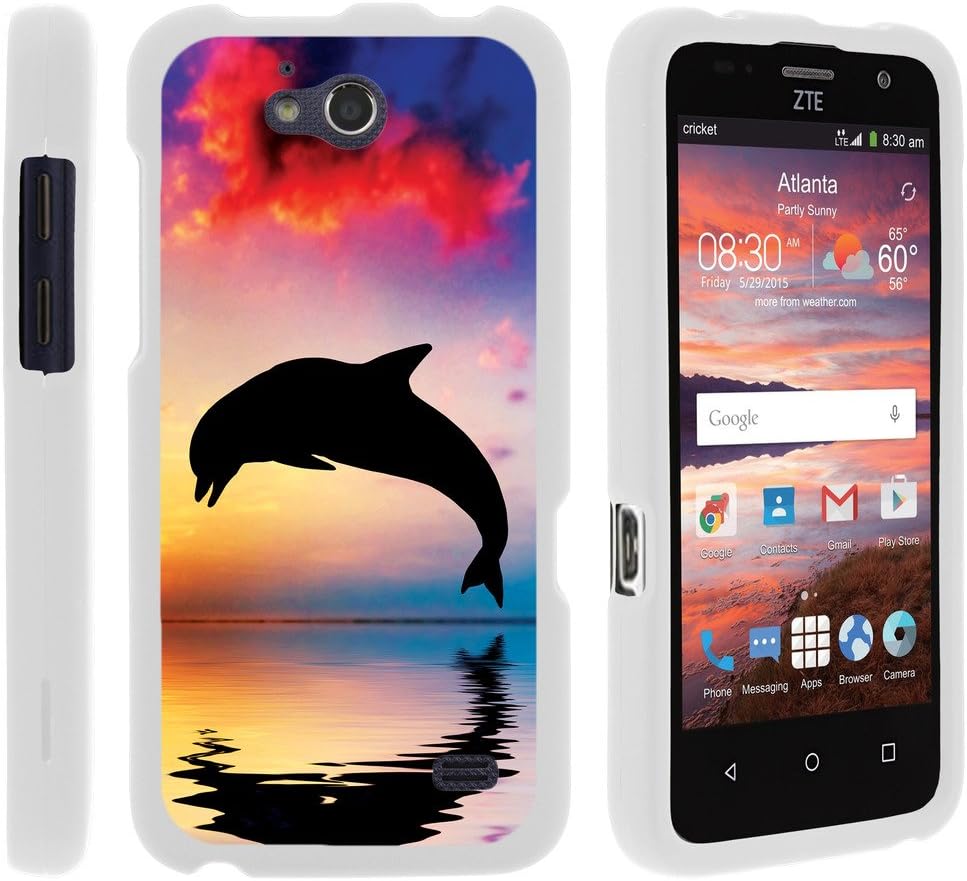 Compatible with ZTE Maven Case | ZTE Fanfare Case | ZTE Atrium Case [Slim Duo] Hard Shell Snap On Case Fitted Protector Matte on White Ocean Beach by TurtleArmor - Dolphin Jump