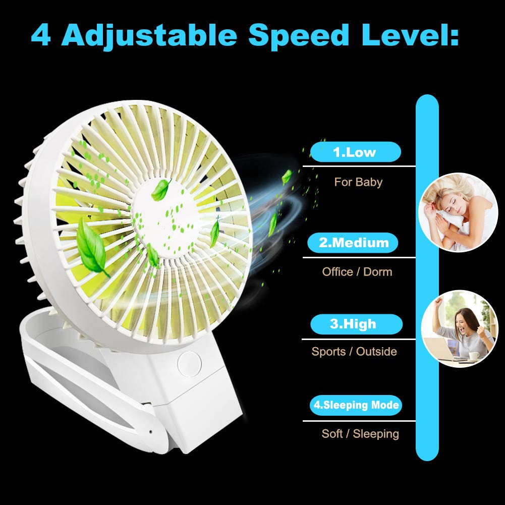 USB Desk Fan, VSTYLE 3 in-1 Foldable USB Clip Fan 360° Rotation 4 Wind Speed Mini Cooling Fan Rechargeable Table Fans for Sport/Travel/Home