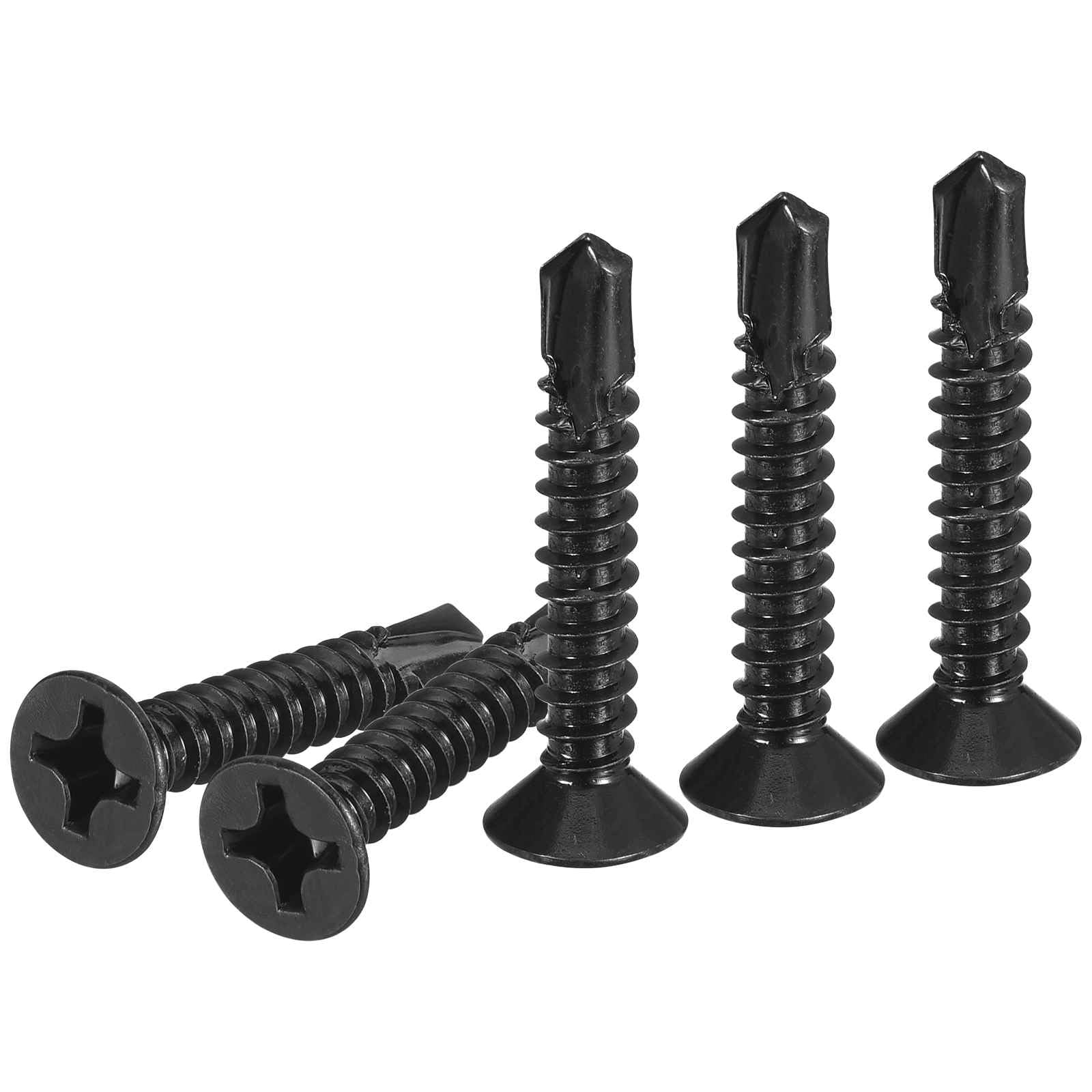 DTGN 100Pcs ST5.5x32mm Self Drilling Screws, 410 Stainless Steel Flat Head Phillips Sheet Metal Screw - Good for Wood to Metal, Furniture - Black — image 1