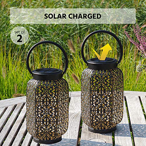 Gadgy Orientalische Laterne | 2 Stück | Solar Gartendeko für Außen | Led Solarlampe | Schwarz & Gold Metall | Marokkanische Dekolampen für Draußen – Bild 3