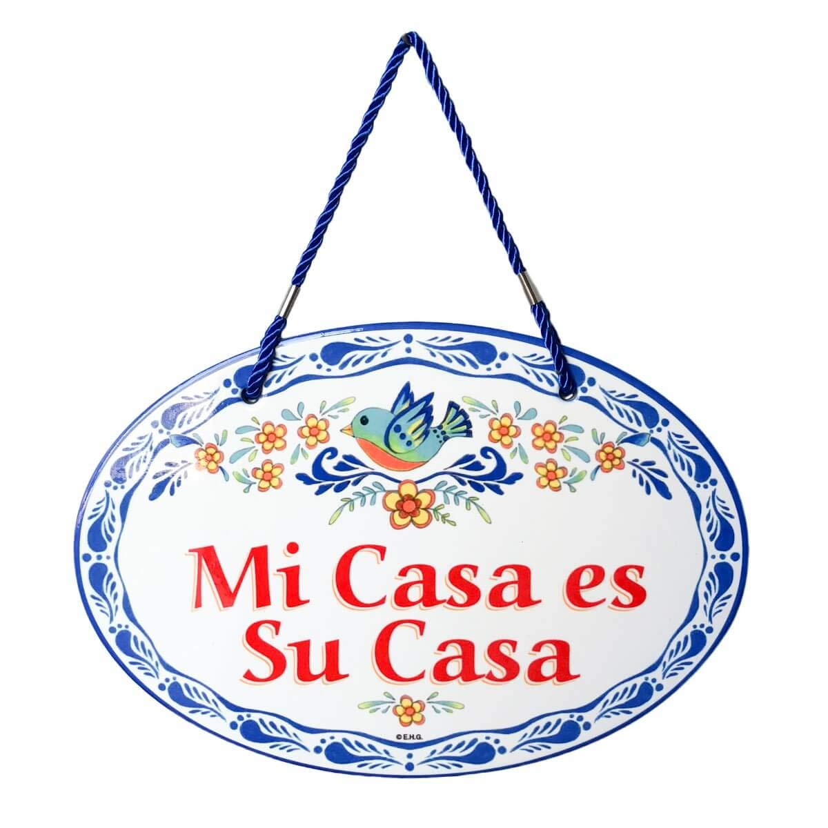 E.H.G. - 'Mi Casa es Su Casa' Ceramic Front Door Decor - Unique 11x8 inch Bienvenidos Sign Banner - Traditional Artwork - Spanish Regalo Hispanic Gifts