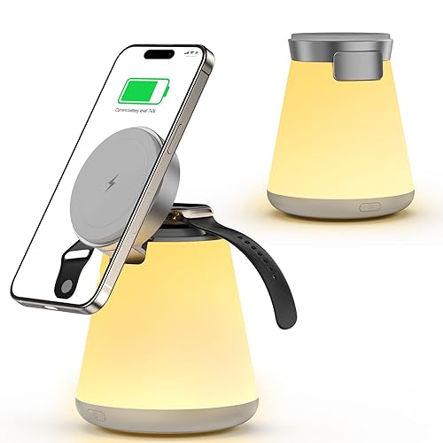 2 in 1 Wireless Charging Station with Night Lamp for Apple Samsung Magnetic Fast Charger, 15W Adjustable Portable Wireless Charging Stand for iPhone 17 16 15 14 13 12 Pro Max, Apple Watch
