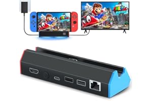 IPLYGAM TV Docking Station for Nintendo Switch/Switch OLED,Portable Charging Dock Station Base with LAN PORT/4K HDMI Adapter/USB 2.0 /Type C Port,Replacement for Official Switch Dock (1000Mbps Ethernet Port)