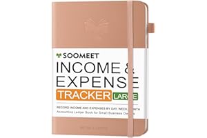 Soomeet Income and Expense Tracker/Log Book/Small Business Ledger Book/Accounting & Bookkeeping Ledger Log Bookr – Large 7" x 10" Hardcover Record Notebook with Receipt Pocket(Antique Pink)