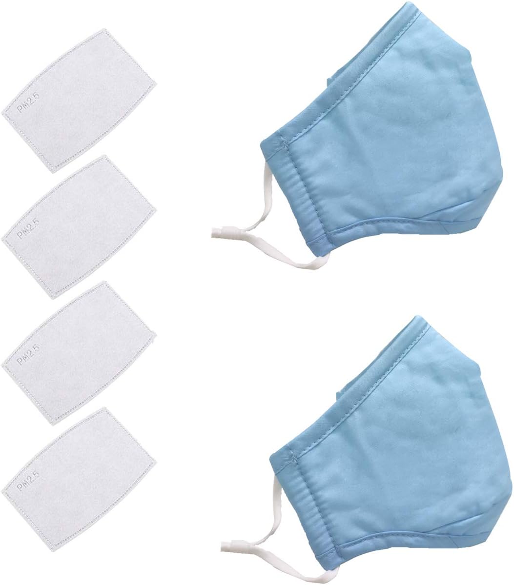 2 Pack PM 2.5 Air Pollution Masks with 4 Air Filter Sheet Cotton Washable Reusable Anti Dust Smoke Face Mouth Mask with Adjustable Straps-Sky Blue