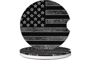 GACCAP Car Coasters for Cup Holders, 2 Pack Absorbent Ceramics Anti Slip Universal 2.56 Inch Car Cup Coaster for Women Men, Car Interior Accessories - Black Grey American Flag