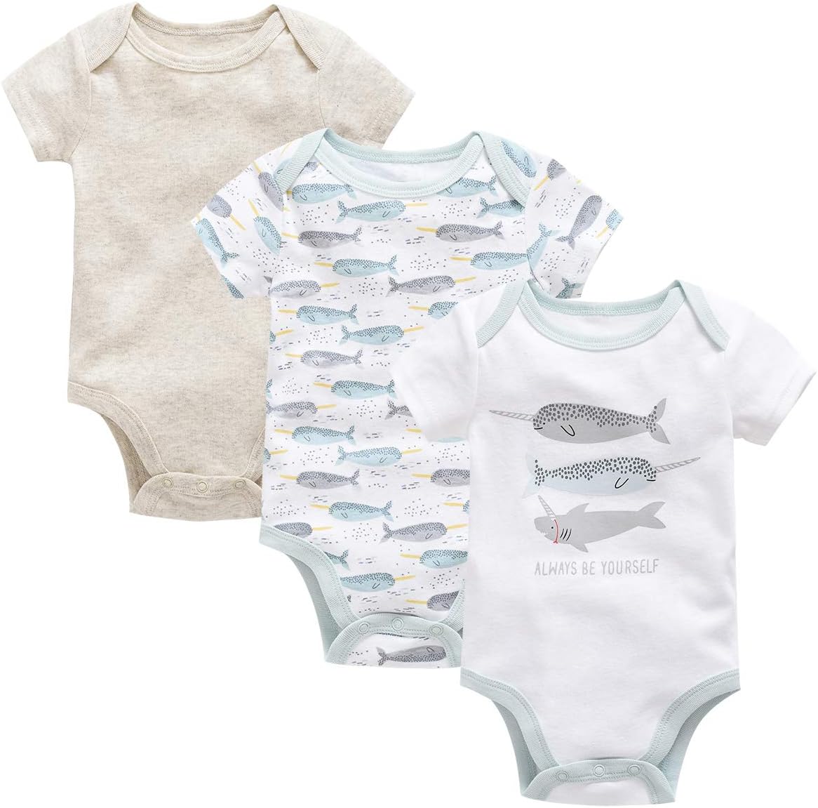 Baby Bodysuit Cute Short Sleeve Onesies Coverall Soft Cotton Undershirt for Toddler Infant Boys and Girls, 3 Pack(0-12 Month)