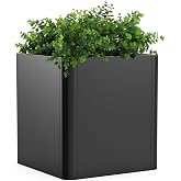 Gardenaire Square Planter for Outdoor Plants 24inch | Easy Assembly,with Drainage Holes &amp; Rust-Proof Coating,Modern Outdoor Planter for Porch,Patio &amp; Garden, Black