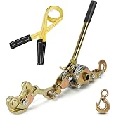 Zipline Tensioning Kit with Cable Grip Steel Wire Puller &amp; 2 Safety Hooks | 600 lbs Hand Cable Winch Puller, Anti-Reverse Brake, Tree Sling for 3/16-1/2 in Wire Rope Setup, Zipline Cable Tensioner Kit