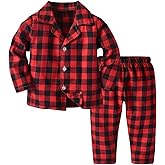 QZH.DUAO Christmas Family Pajamas Boy's & Girl's 2 Piece Plaid Sleepwear Loungewear Set, Black Red, 7-8 Years=Tag 140