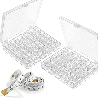 Qfun Spulen Nähmaschine 50 Stück Kunststoff, W6 Spulen Brother Spulen Nähmaschinenspulen Singer Spulen Fall für Babylock Janome Kenmore Nadel mit Spulenbox und Maßband