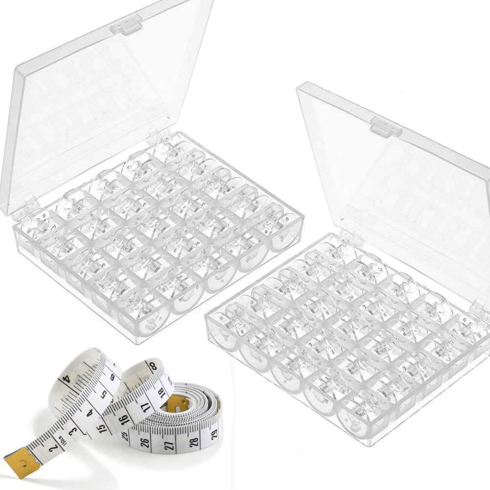 Qfun Spulen Nähmaschine 50 Stück Kunststoff, W6 Spulen Brother Spulen Nähmaschinenspulen Singer Spulen Fall für Babylock Janome Kenmore Nadel mit Spulenbox und Maßband